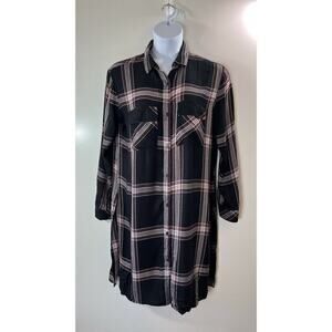 Rails Women’s Plaid Flannel Long Sleeve Tunic Size M Black Red Side Slits Soft